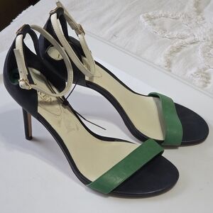 ​Lauren Ralph Lauren Tricolor Leather Heeled Sandals Size 8 Preppy Quiet Luxury